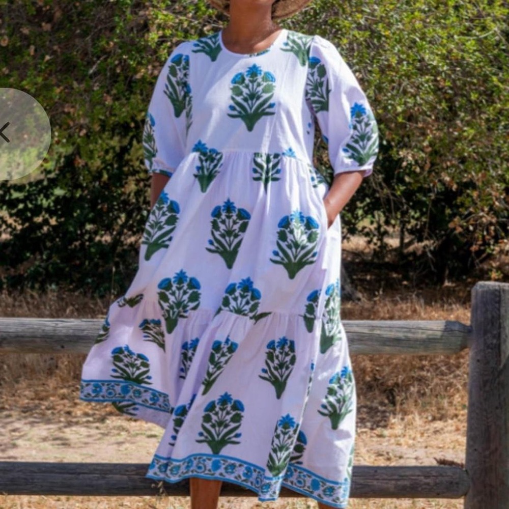 NWT Anthropologie x blockprints SZ gaia cornflower blue palladio garden dress